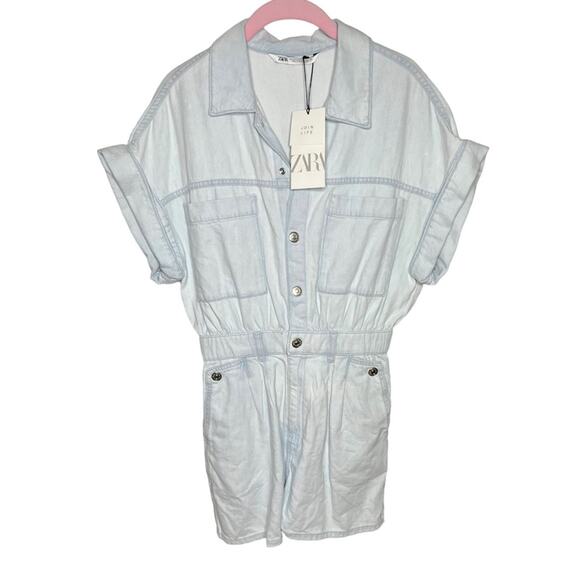 Zara Denim Utility Romper Size XS - Picture 1 of 3